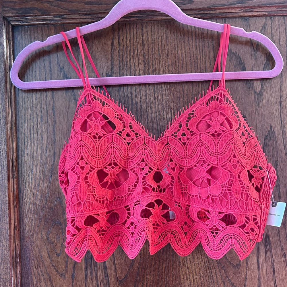 Anthropologie Red crochet crop top - size L